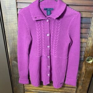 Calvin Klein Cable Knit Cardigan With Roll Down Turtleneck Size L/G